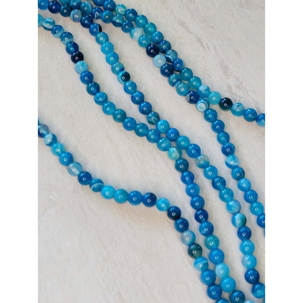 Natural Striped Agate, Banded Agate Beads, Dyed, Round, Blue -Jewelry Making Kits