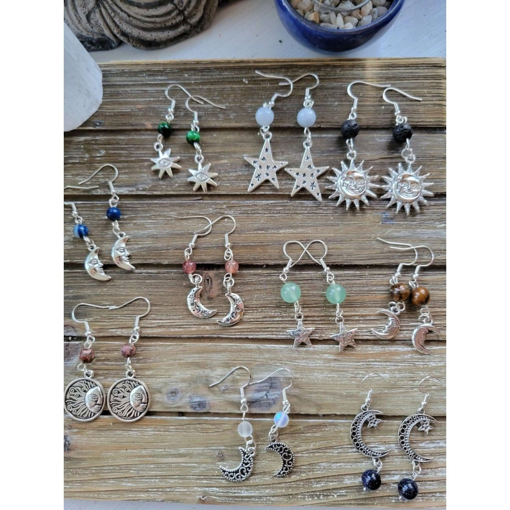 New!!! Charms Crystal Earrings ,Stacked Stone Drop Earrings |Charm and Crystal Earrings ,Witch Jewelry, Healing Crystal Energy -