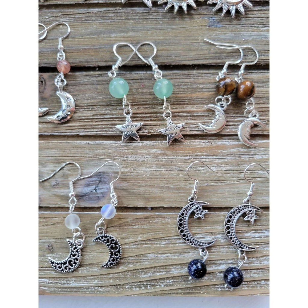 New!!! Charms Crystal Earrings ,Stacked Stone Drop Earrings |Charm and Crystal Earrings ,Witch Jewelry, Healing Crystal Energy -