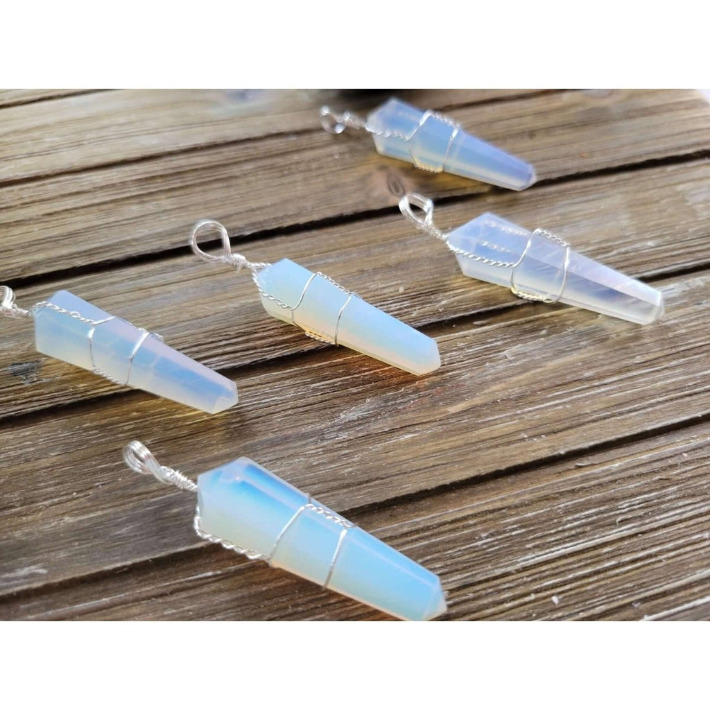 Opalite Wire Wrapped Pendant with Cord/ Crystal Jewelry -