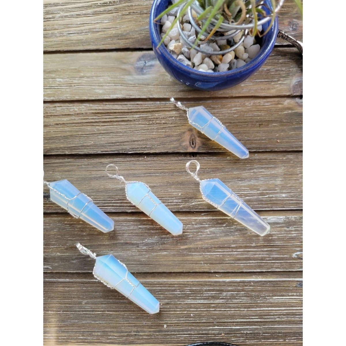 Opalite Wire Wrapped Pendant with Cord/ Crystal Jewelry -