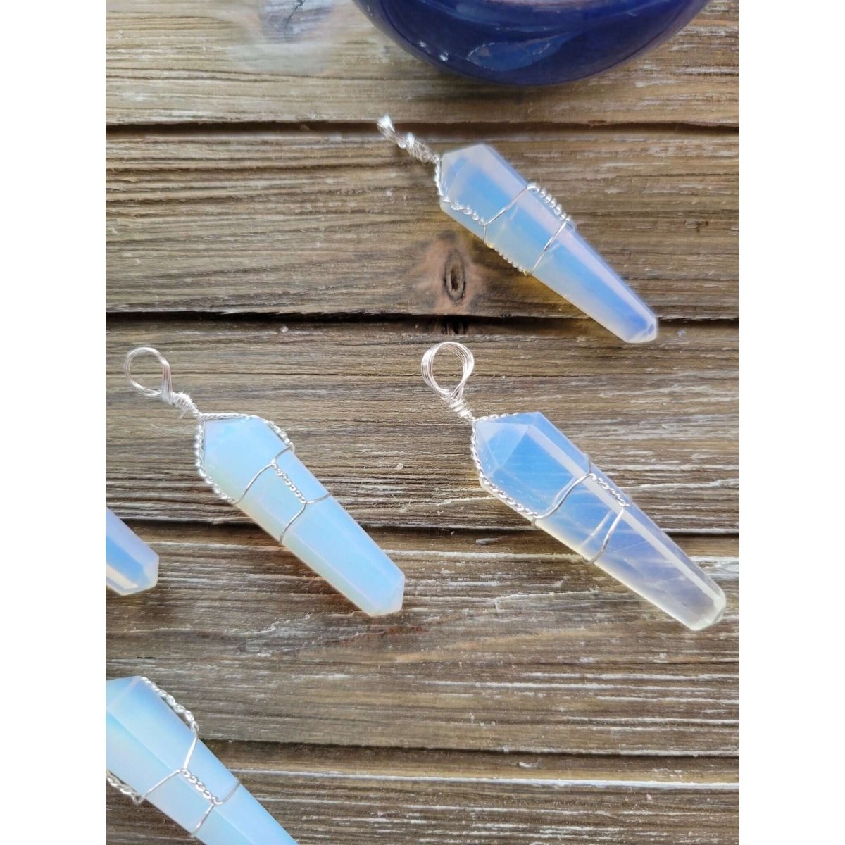 Opalite Wire Wrapped Pendant with Cord/ Crystal Jewelry -