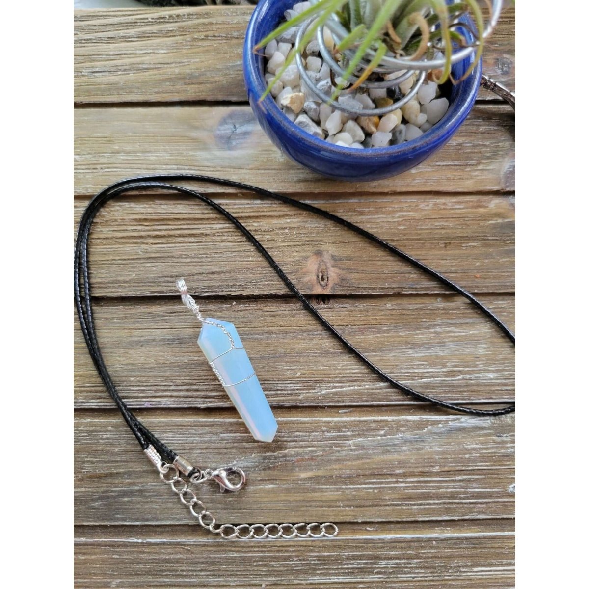 Opalite Wire Wrapped Pendant with Cord/ Crystal Jewelry -