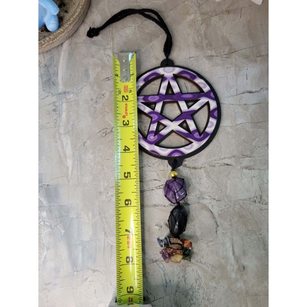 Pentagram Tie Dye Wooden Wall/Car hanging w/ Tumble Stones -Decor