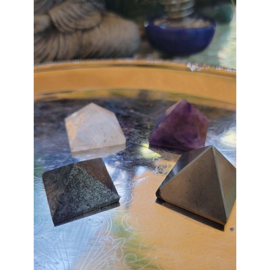 Pyramid Small(25mm-30mm) / Pyrite Pyramid, Rose Quartz, Clear Quartz , Hematite. Energy Amplification -