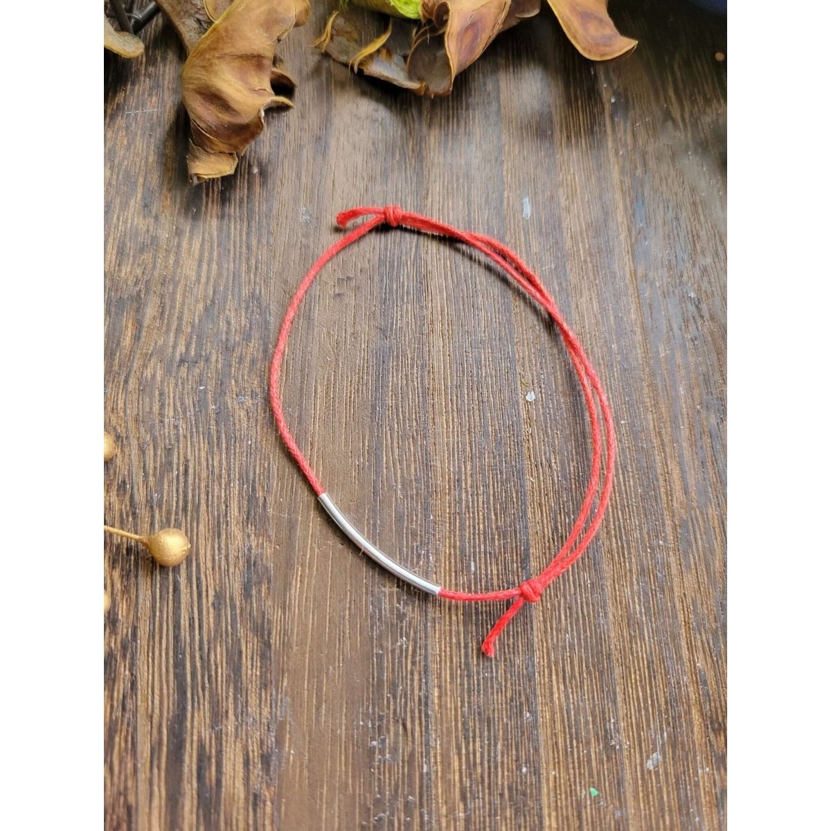 Red String Bracelets, with Brass Tube Beads -