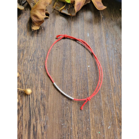 Red String Bracelets, with Brass Tube Beads -