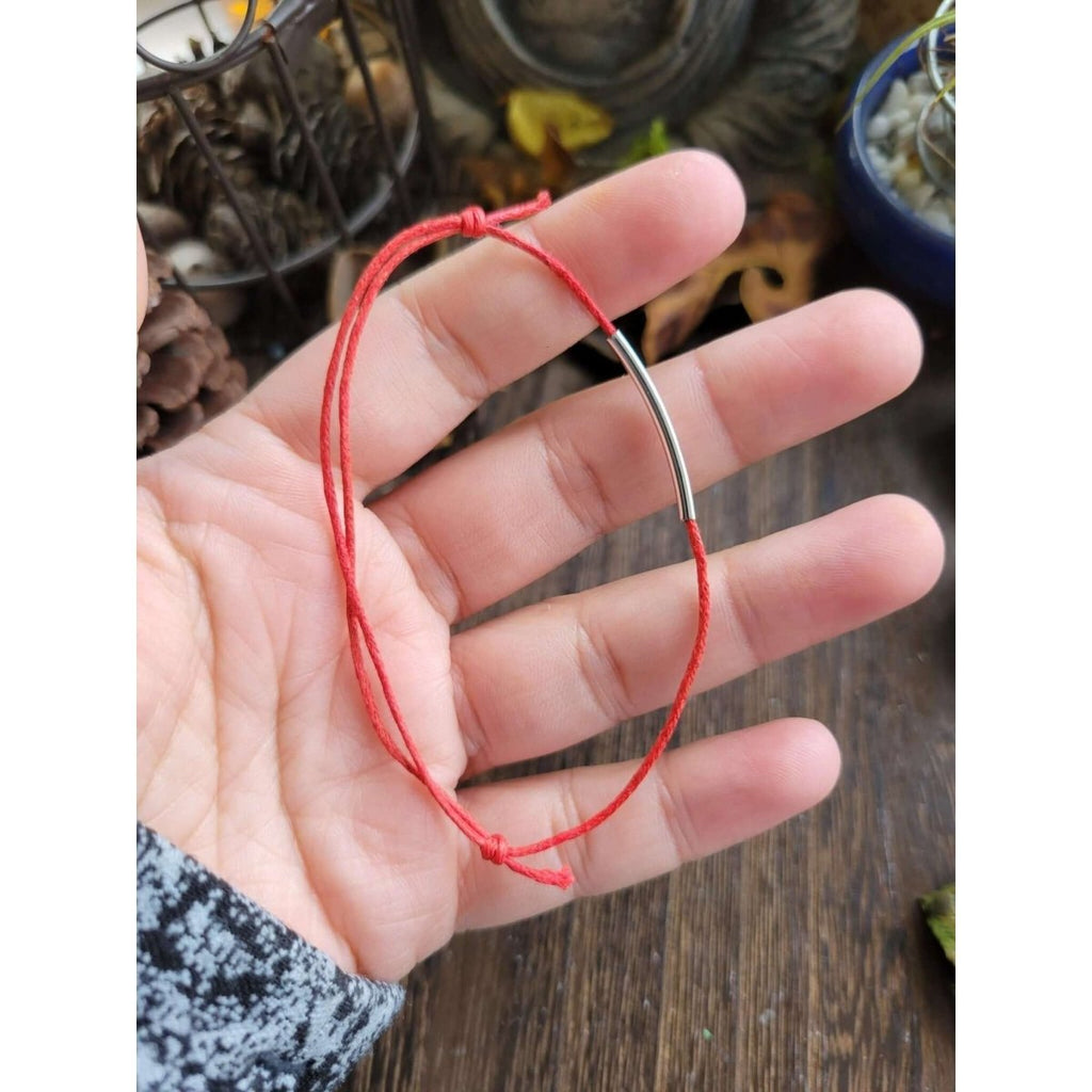 Red String Bracelets, with Brass Tube Beads -