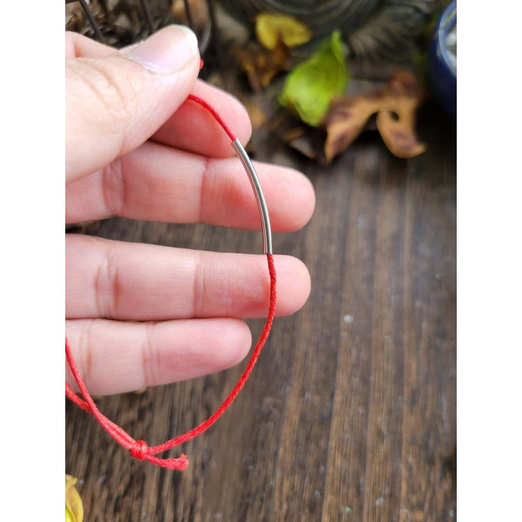 Red String Bracelets, with Brass Tube Beads -