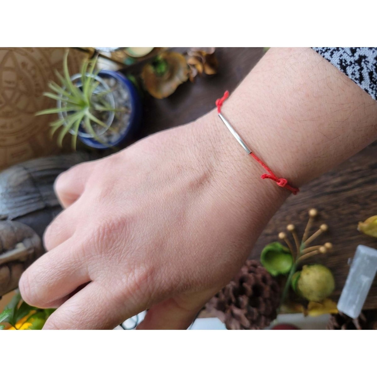Red String Bracelets, with Brass Tube Beads -