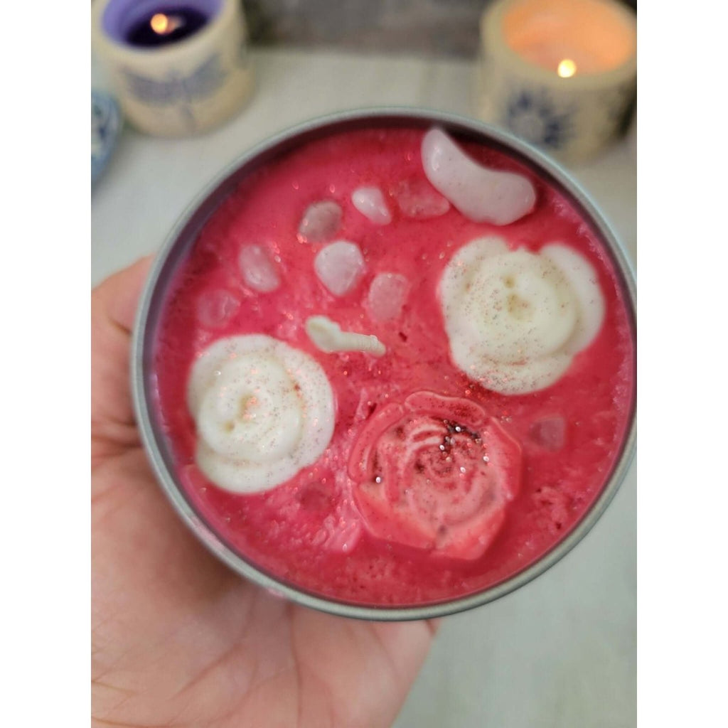 Rose Crystal candles 8oz - fresh roses, love candle -Candles