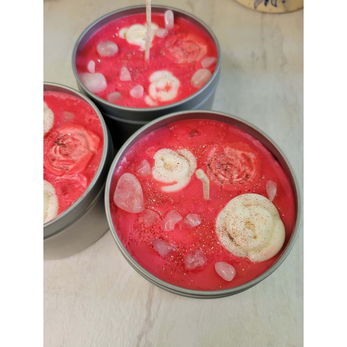 Rose Crystal candles 8oz - fresh roses, love candle -Candles