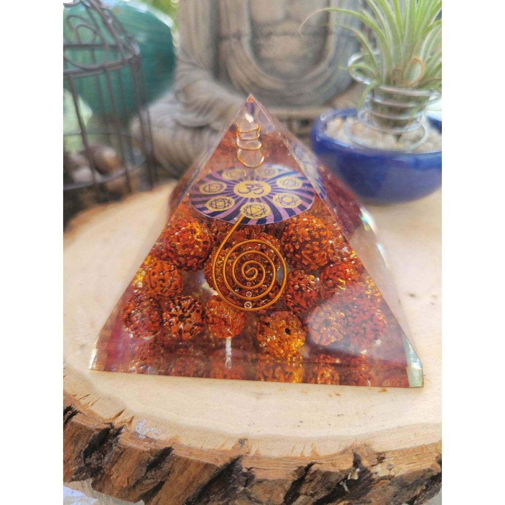 Rudraksha with OM Orgone Energy Pyramid 60-65 MM -