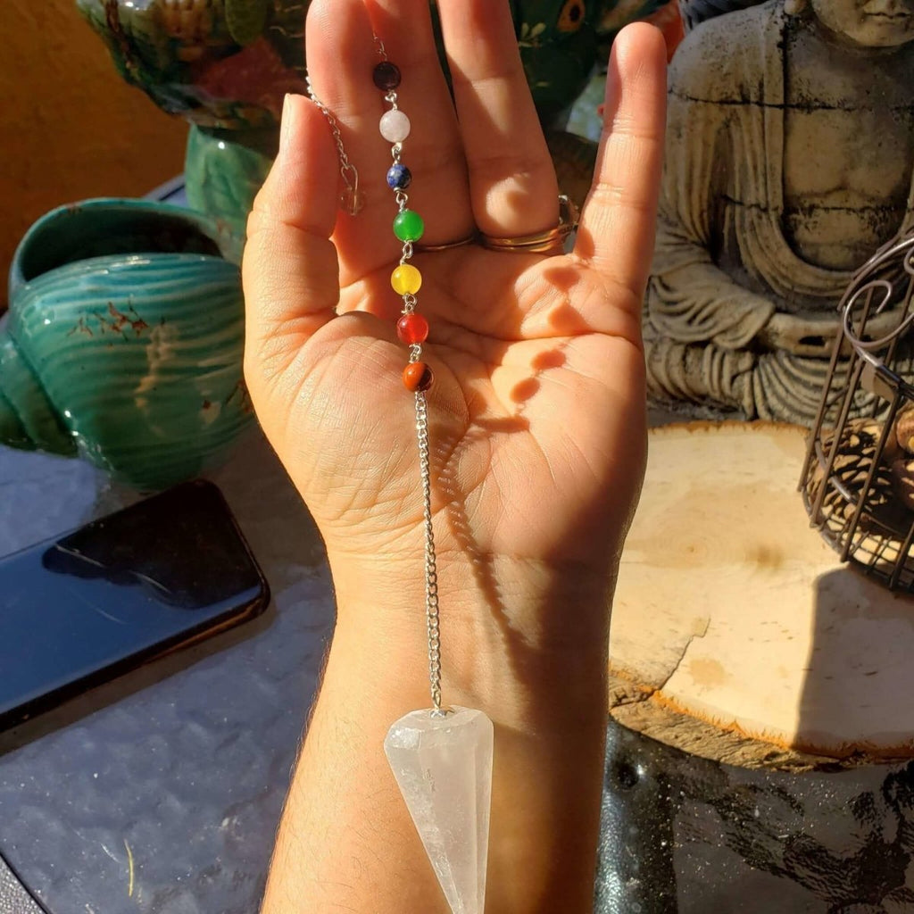 Selenite 7 chakra chain Pendulum, Divination Tool, Crystal Pendulum, Reiki Charged, Energy Balancing -Crystals