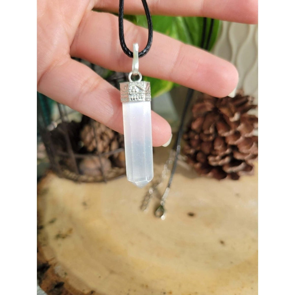 Selenite single Point Pencil Pendant with Cord , Protection Jewelry, Reiki Necklace -