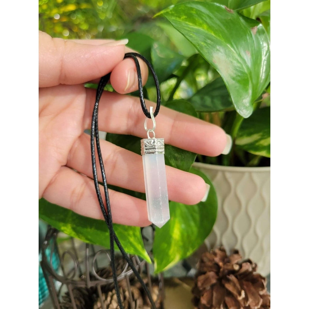 Selenite single Point Pencil Pendant with Cord , Protection Jewelry, Reiki Necklace -