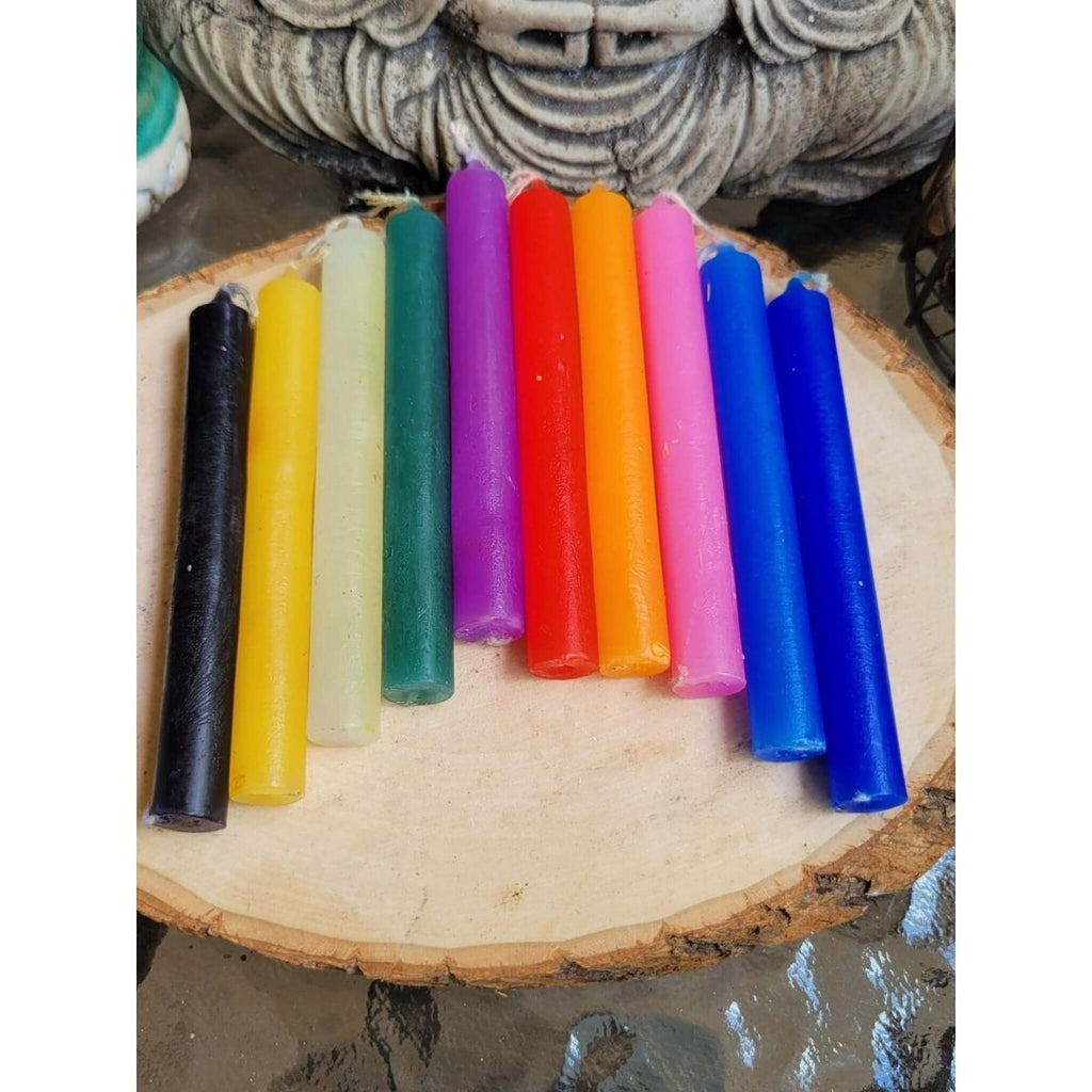 Set of 10 assorted color mini 4" chime unscented ,Spell candles -