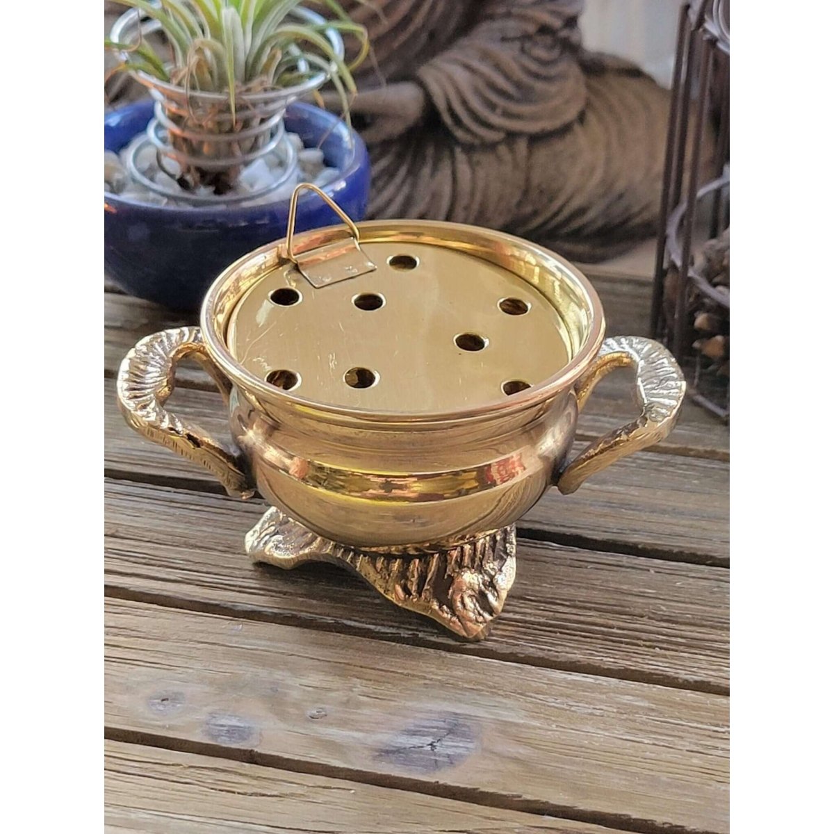 Small Brass Burner/ Cauldron with Screen/ Green Witch Apothecary -