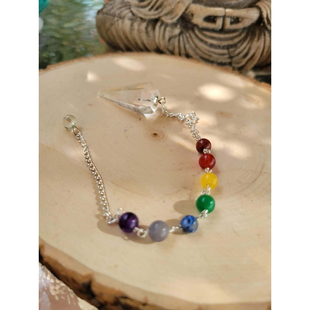 Small Crystal Quartz Pendulum with 7 Chakras Stones in the Chain -