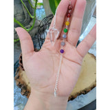 Small Crystal Quartz Pendulum with 7 Chakras Stones in the Chain -