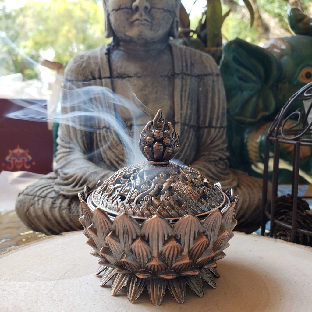 Small Lotus Incense Holder, Brass Metal Incense Burner ,Sage Smudge Bowl, Cone Holder Burner -