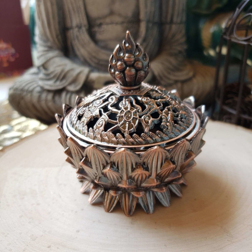 Small Lotus Incense Holder, Brass Metal Incense Burner ,Sage Smudge Bowl, Cone Holder Burner -