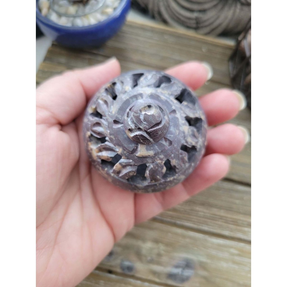 Small Soapstone Burner in Lid Assorted Designs/ Incense Burner -