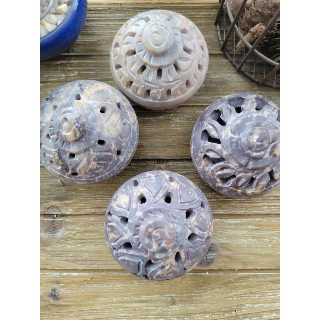 Small Soapstone Burner in Lid Assorted Designs/ Incense Burner -