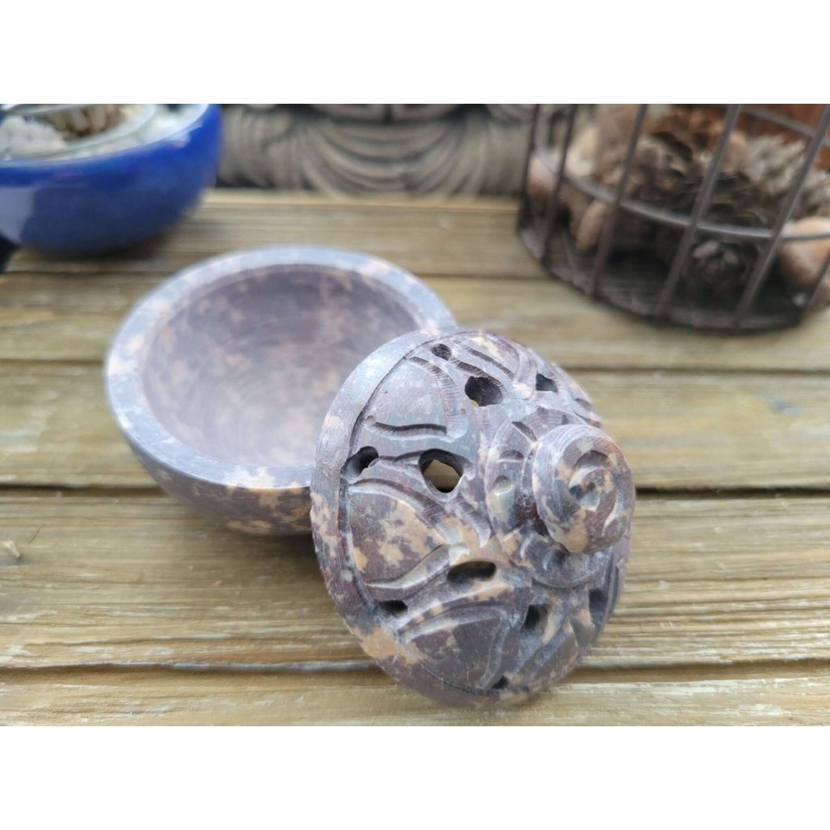 Small Soapstone Burner in Lid Assorted Designs/ Incense Burner -