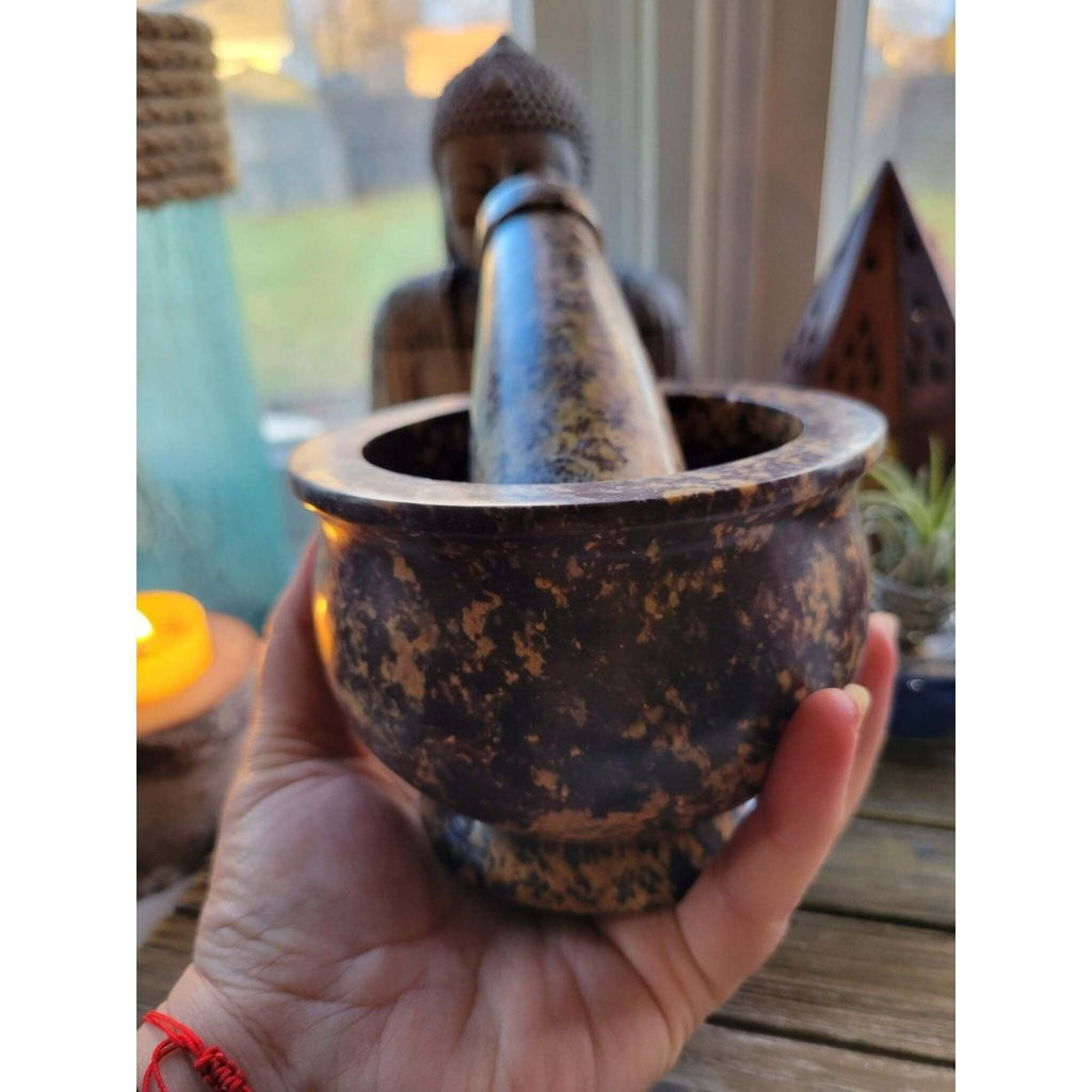 Soapstone Mortar & Pestle - Witchcraft, Kitchen Witchery, Incense Crafting -