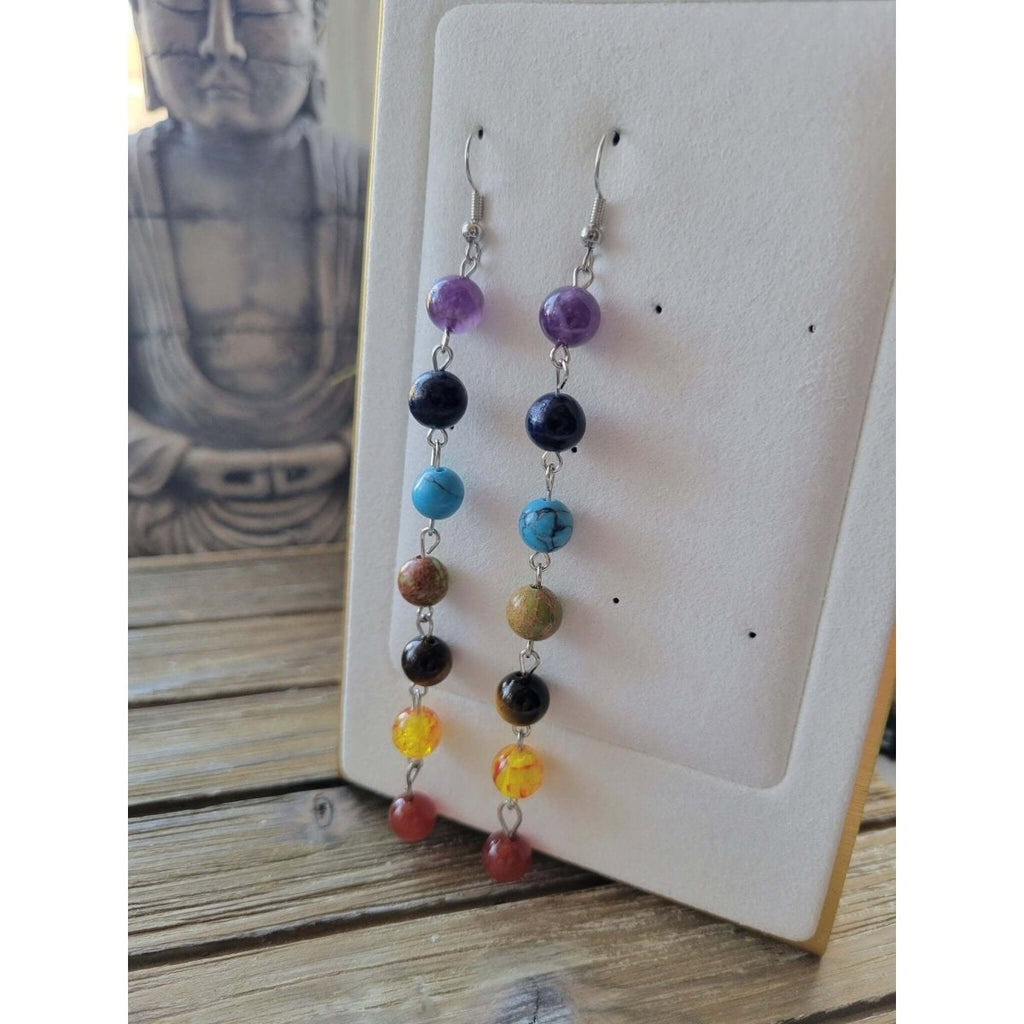Stacked Stone Beads , Seven Chakras Crystal Earrings -
