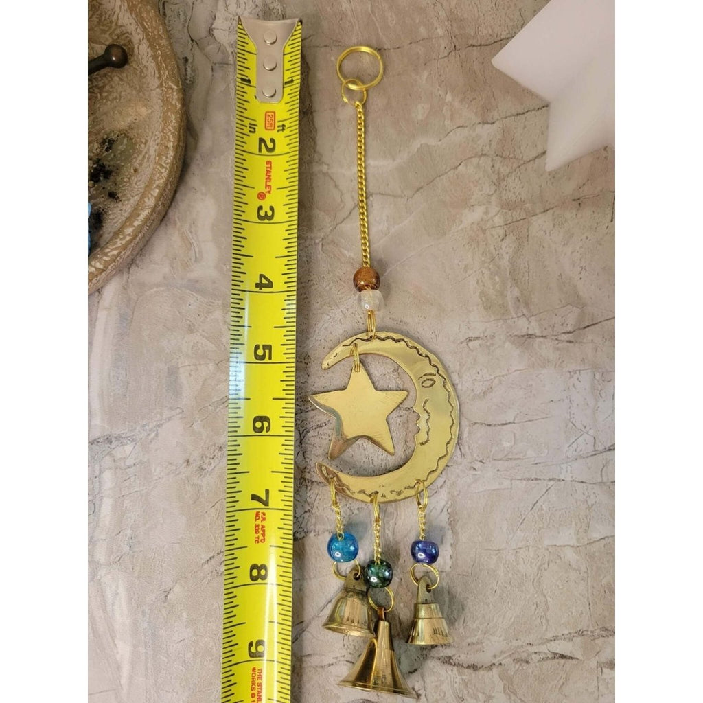 Star and Moon Handmade Brass Wind Chime with bells Witch Bells -Wind Chimes