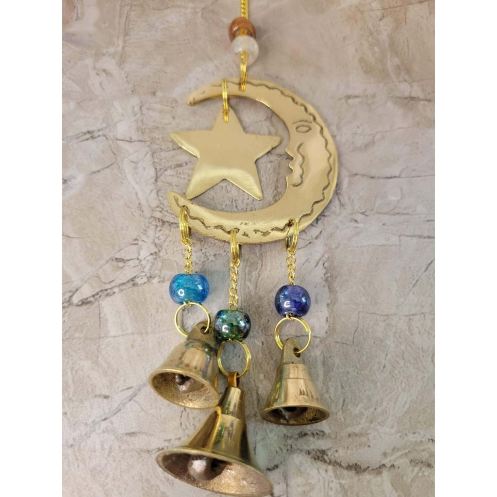 Star and Moon Handmade Brass Wind Chime with bells Witch Bells -Wind Chimes