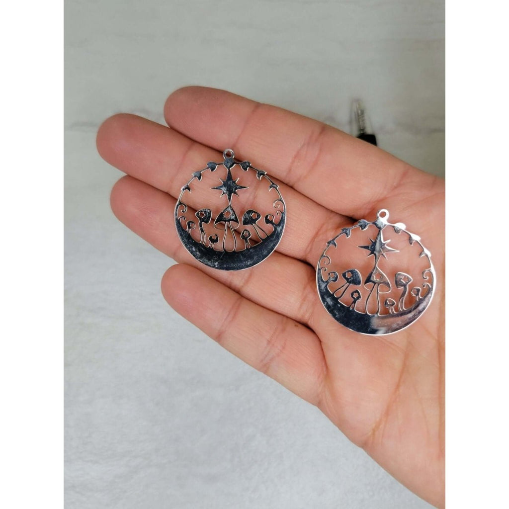 Star Mushroom Charms, Moon Phases with Mushroom Pendants Jewelry making -Charms & Pendants