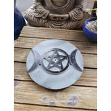 Stone Incense & Cone Burner Round Triple Moon Pentacle 4" -