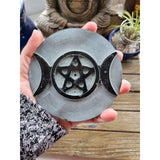 Stone Incense & Cone Burner Round Triple Moon Pentacle 4" -