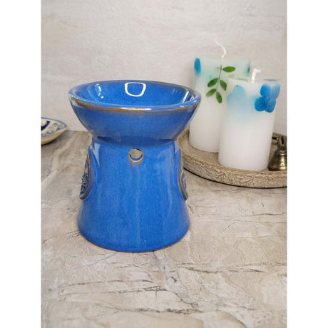 Sun and Moon Blue Oil Burner , Wax Warmer, Metaphysical Décor, Handmade Ceramic -Candle & Oil Warmers