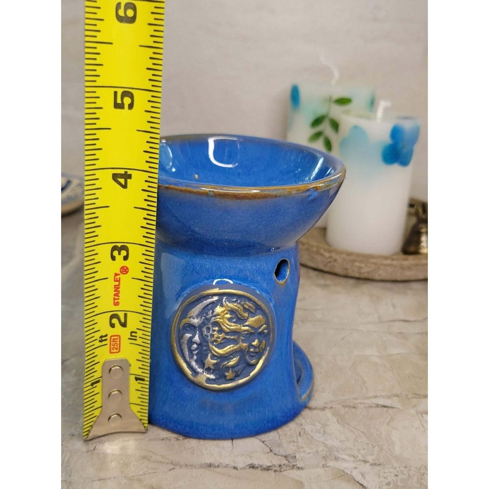 Sun and Moon Blue Oil Burner , Wax Warmer, Metaphysical Décor, Handmade Ceramic -Candle & Oil Warmers