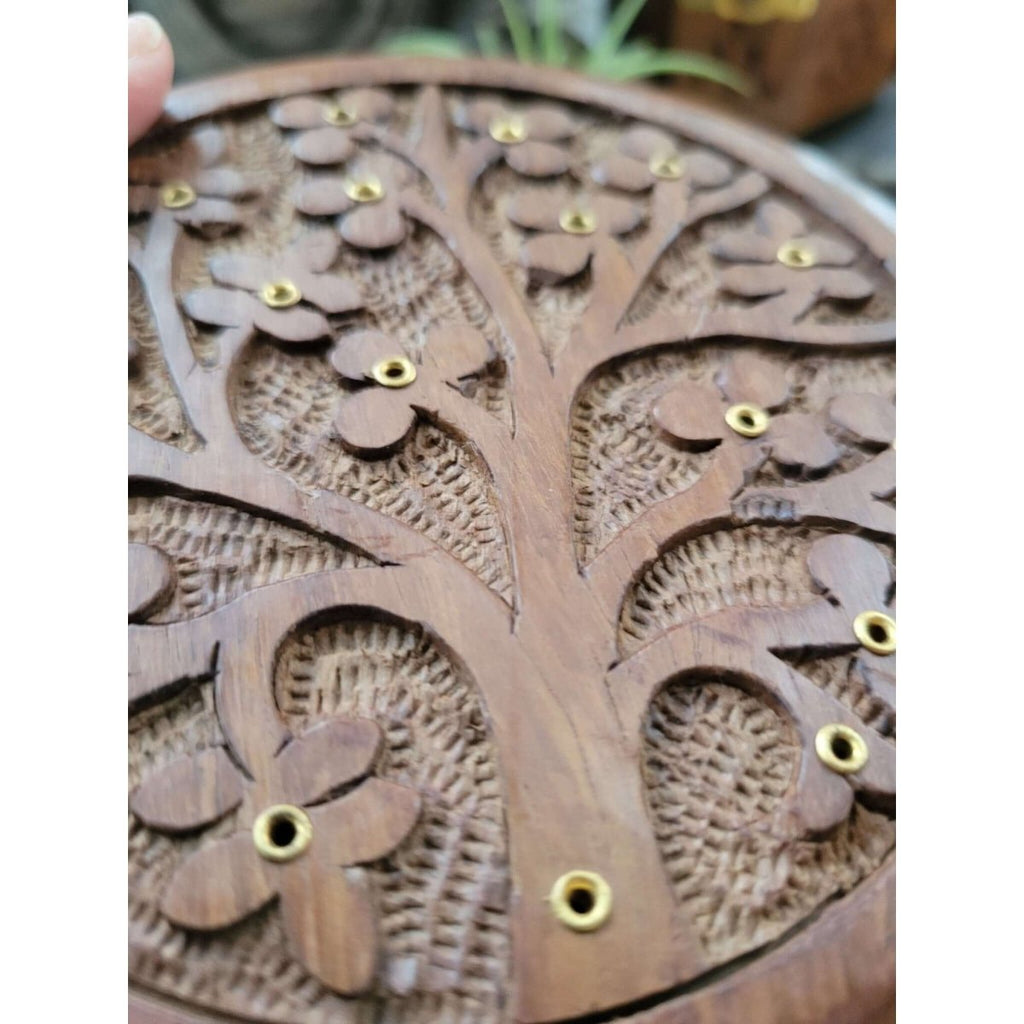 Tree of Life Carved Wood Stick Burner/ Incense Burner -