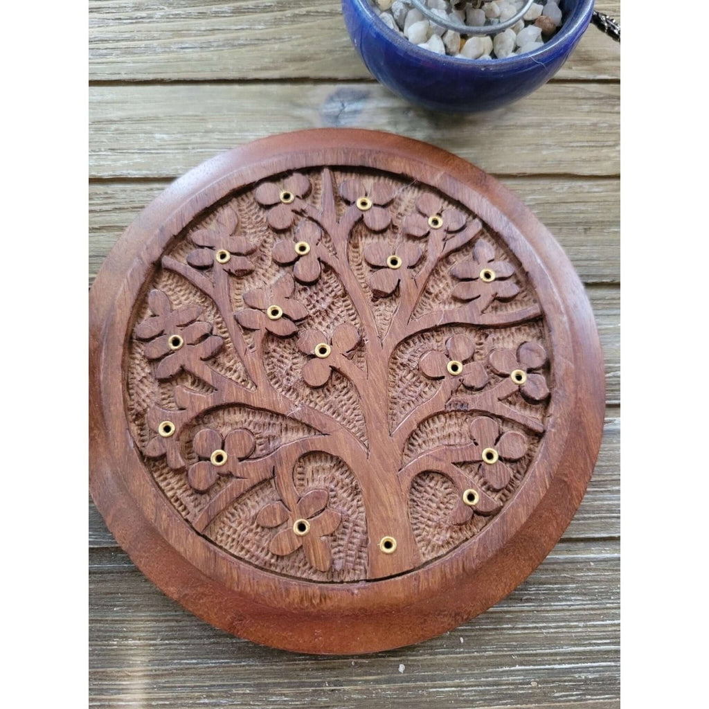 Tree of Life Carved Wood Stick Burner/ Incense Burner -