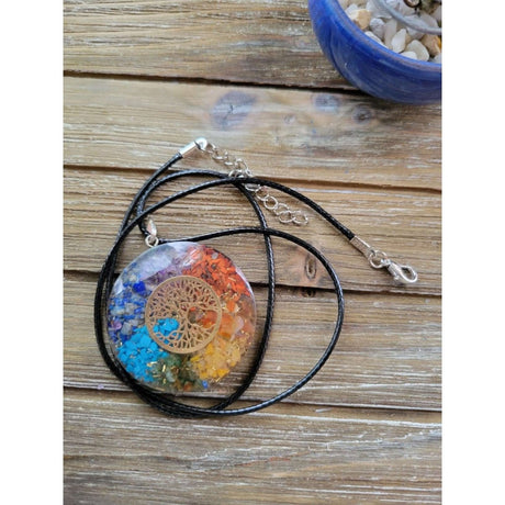 Tree of Life round 7 chakra Orgone Energy Pendant 1.5" -
