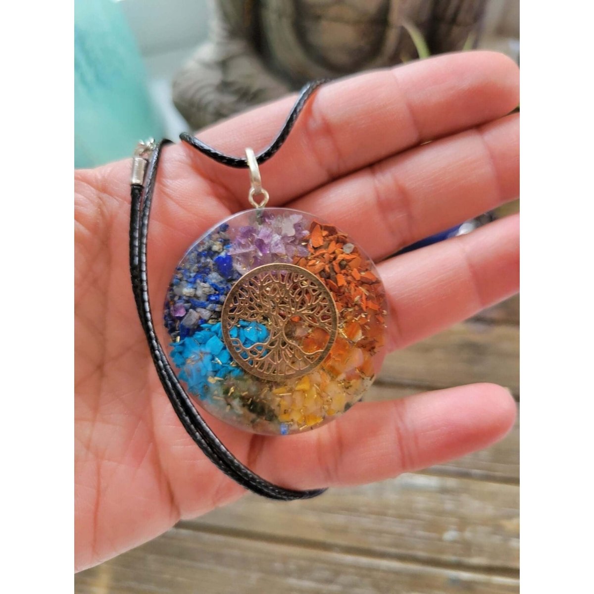 Tree of Life round 7 chakra Orgone Energy Pendant 1.5" -