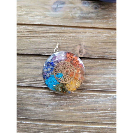 Tree of Life round 7 chakra Orgone Energy Pendant 1.5" -