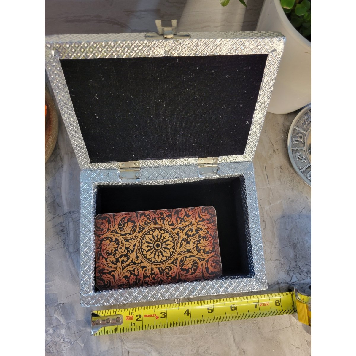 Tree of Life Triquetra handmade carved metal over wood/ tarot box/ altar box -Decor