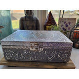 Triple Moon Carved Metal over Wood/ Tarot Box/ Altar Box/ Goddess of Earth Box -