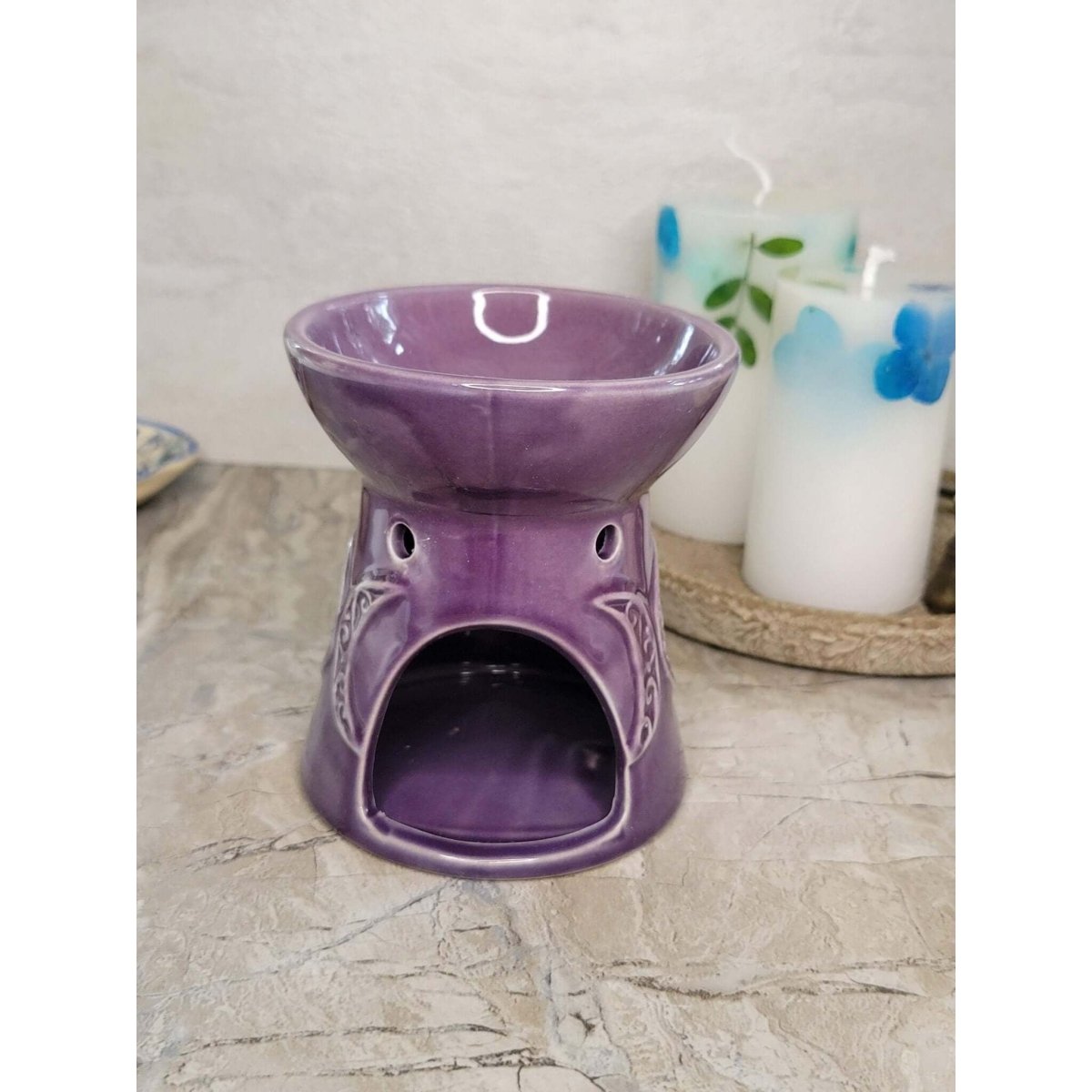 Triple Moon Oil Burner , Wax Warmer, Metaphysical Décor, Handmade Ceramic -Candle & Oil Warmers