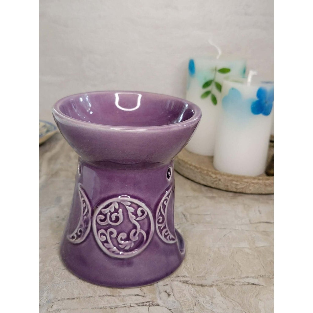 Triple Moon Oil Burner , Wax Warmer, Metaphysical Décor, Handmade Ceramic -Candle & Oil Warmers
