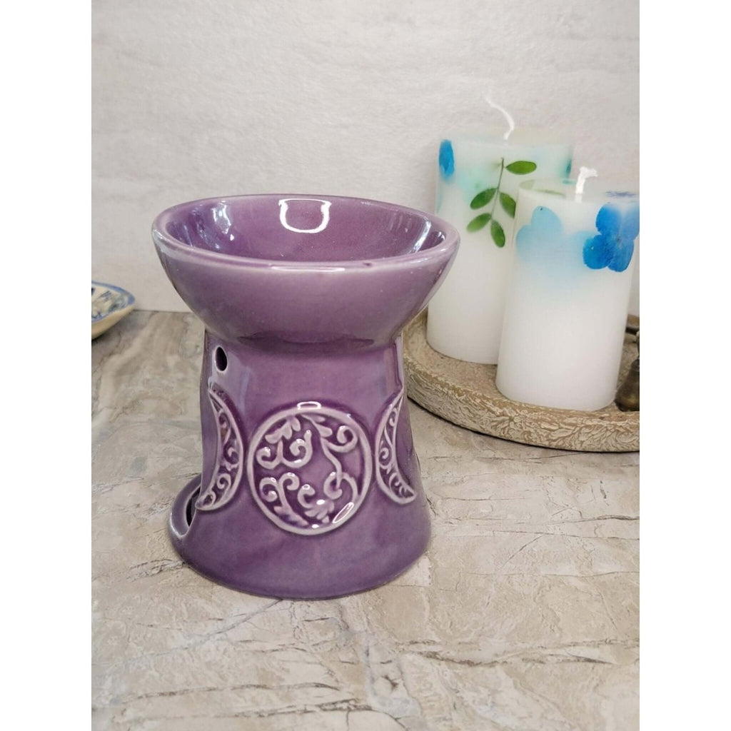 Triple Moon Oil Burner , Wax Warmer, Metaphysical Décor, Handmade Ceramic -Candle & Oil Warmers
