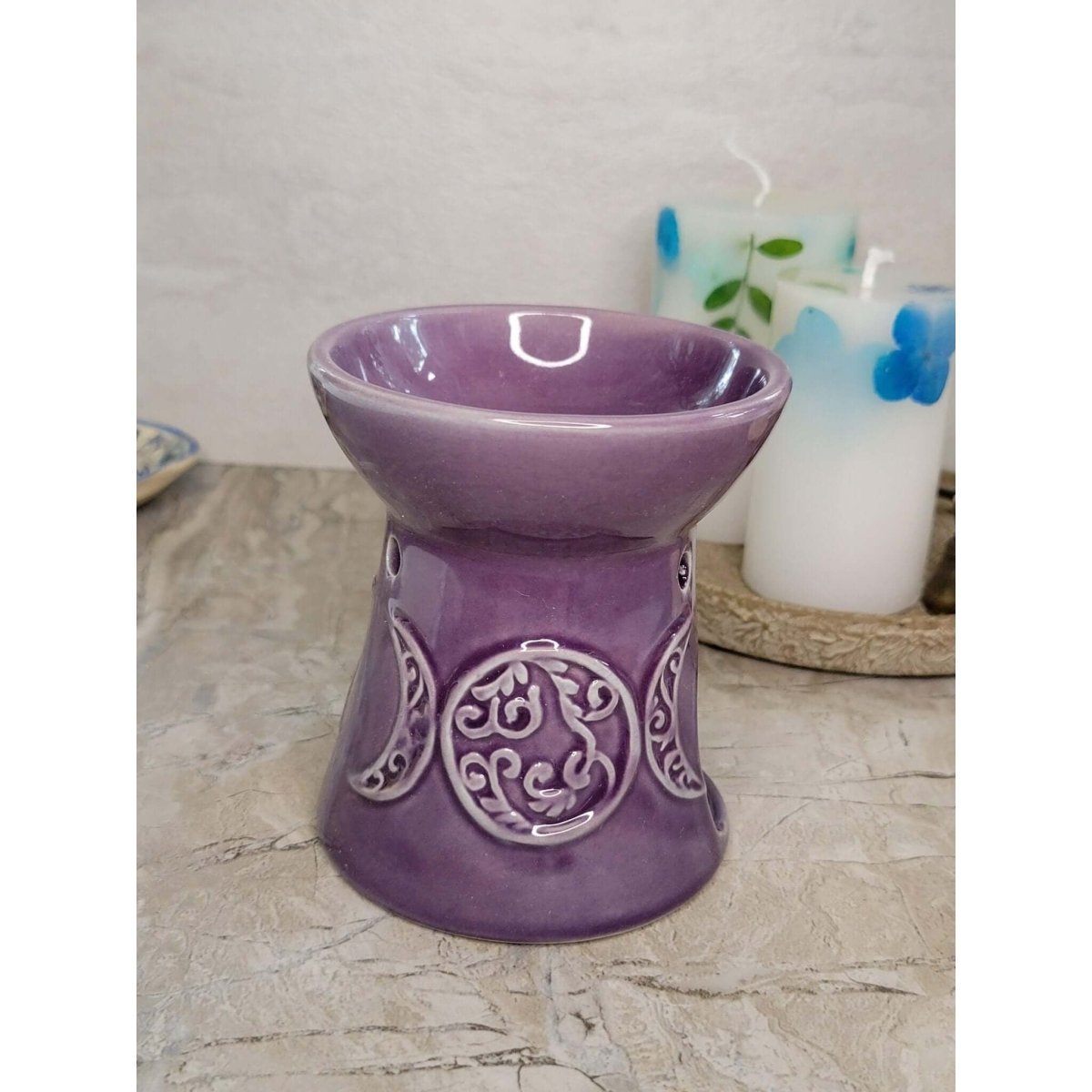 Triple Moon Oil Burner , Wax Warmer, Metaphysical Décor, Handmade Ceramic -Candle & Oil Warmers
