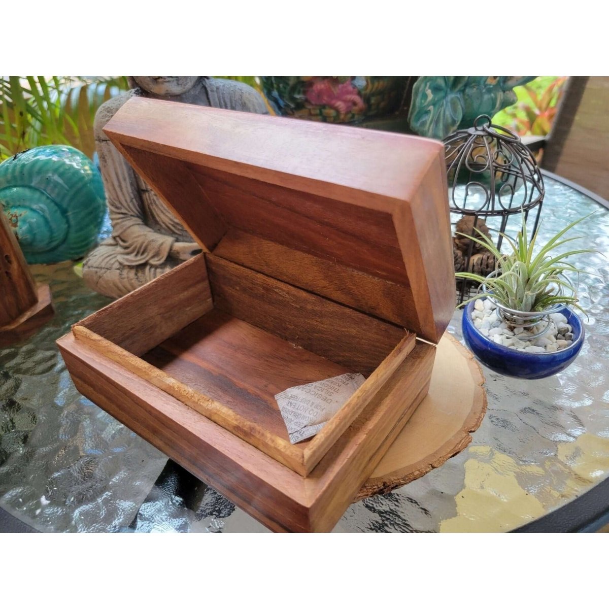 Triple Moon Pentagram Carved Wooden Box 4x6" -